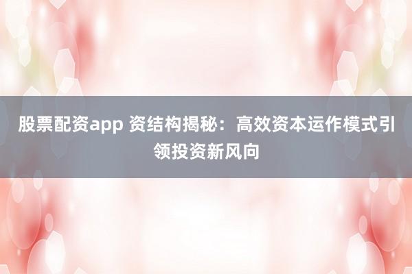 股票配资app 资结构揭秘：高效资本运作模式引领投资新风向