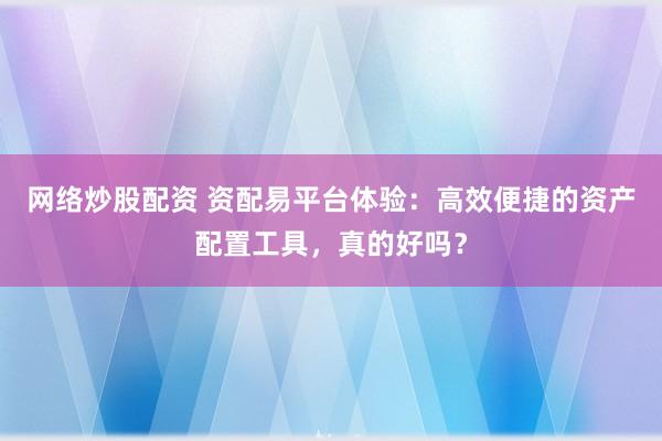 网络炒股配资 资配易平台体验：高效便捷的资产配置工具，真的好吗？