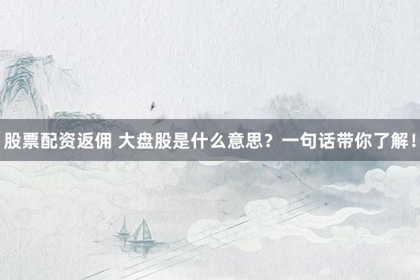 股票配资返佣 大盘股是什么意思？一句话带你了解！