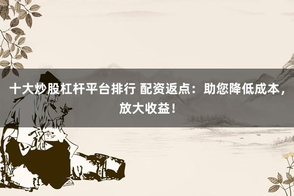 十大炒股杠杆平台排行 配资返点：助您降低成本，放大收益！