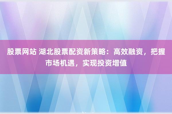 股票网站 湖北股票配资新策略：高效融资，把握市场机遇，实现投资增值
