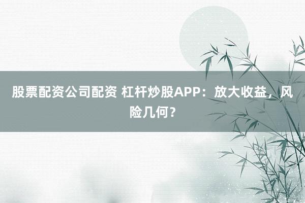 股票配资公司配资 杠杆炒股APP：放大收益，风险几何？